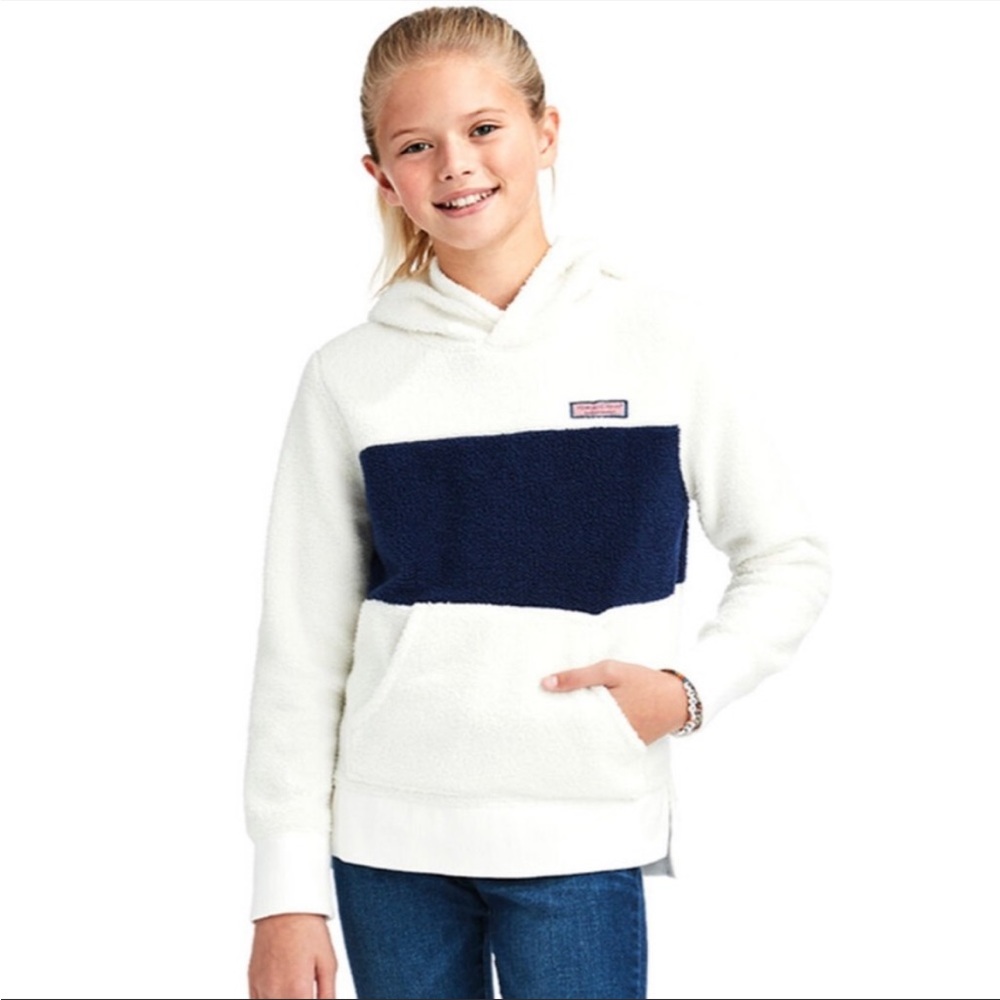 Vineyard Vines Girls' Fuzzy Color-Block Hi-Lo Hoodie Sz 7-8